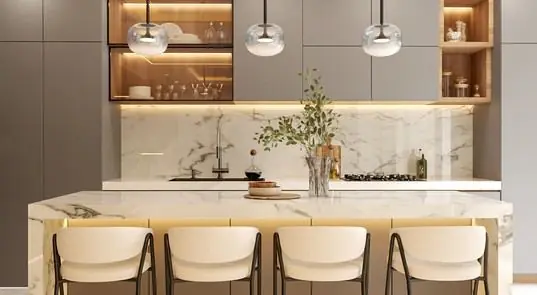Cocina con isla en casas Selvaro, Puembo, diseño arquitectónico de PIVOT Constructores